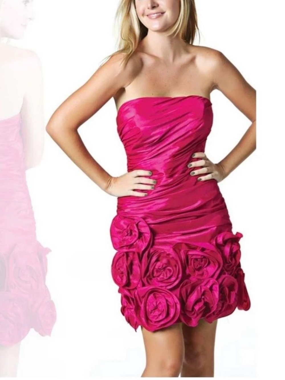 Faviana Strapless Fuchsia Rosette Party Dress size 0, cocktail, formal, mini